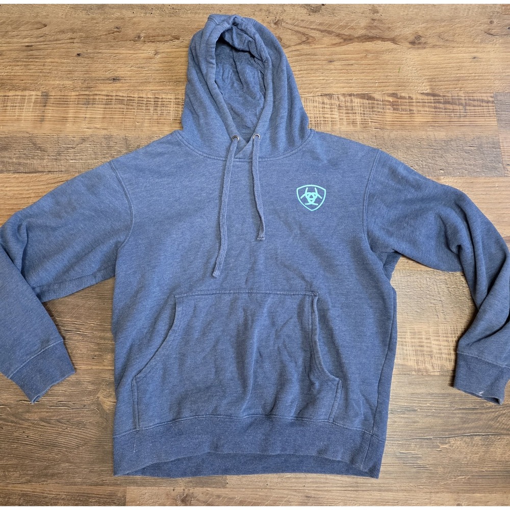 Ariat Pullover Hoodie Sweatshirt Graphic Print Blue Mens Size S